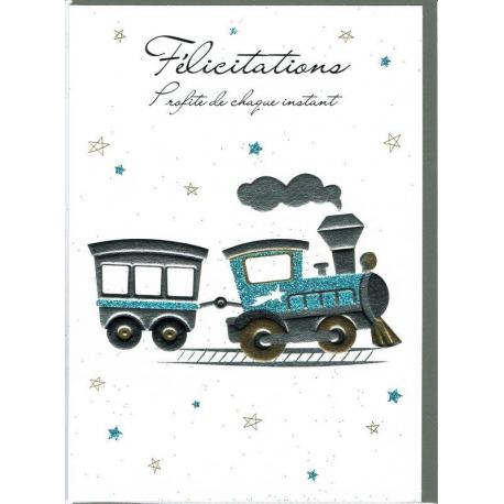 Carte double Sparkle - Félicitations profite de chaque instant (Garçon) - 12x17 cm