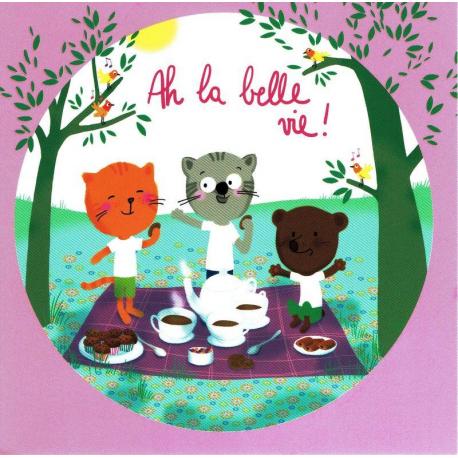 Carte Alice Pelaudeix : Titi Pinson - Ah le belle vie! (pique-nique) - 13.5x13.5 cm