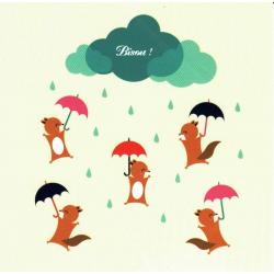 Carte Stéphanie Boulnois : Titi Pinson - Sous la pluie...Bisous! - 13.5x13.5 cm