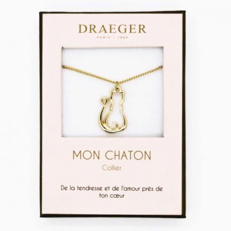 Collier pendentif motif CHAT - 42 cm env réglable